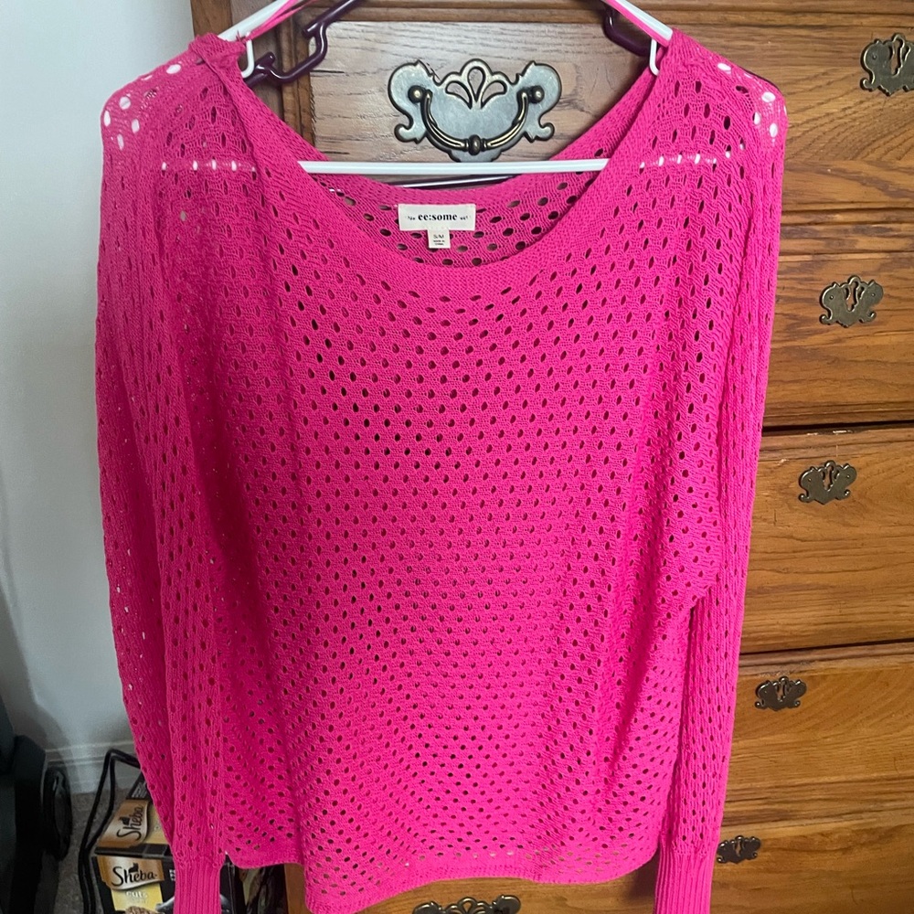 Pink open knit sweater